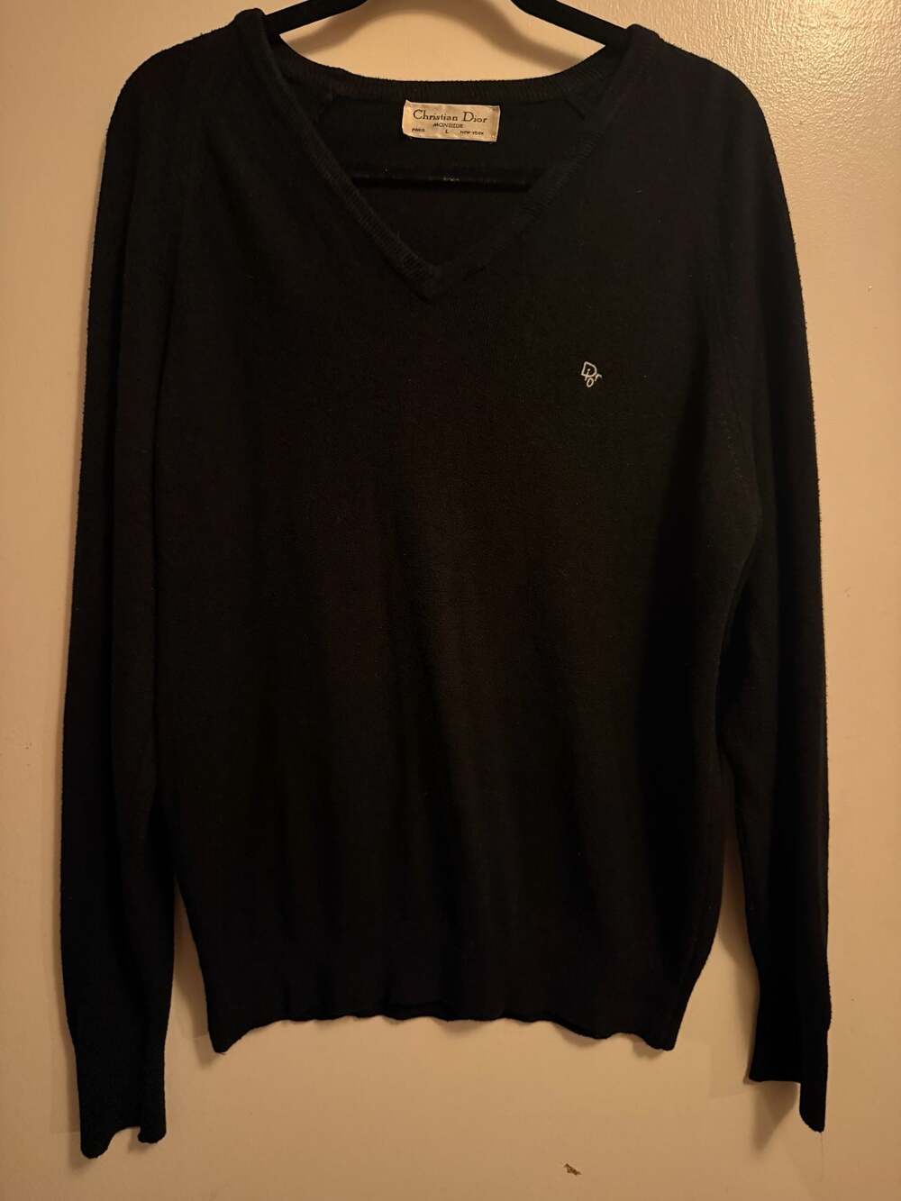 Vintage Christian Dior Monsieur V-Neck Sweater with Embroidered Logo